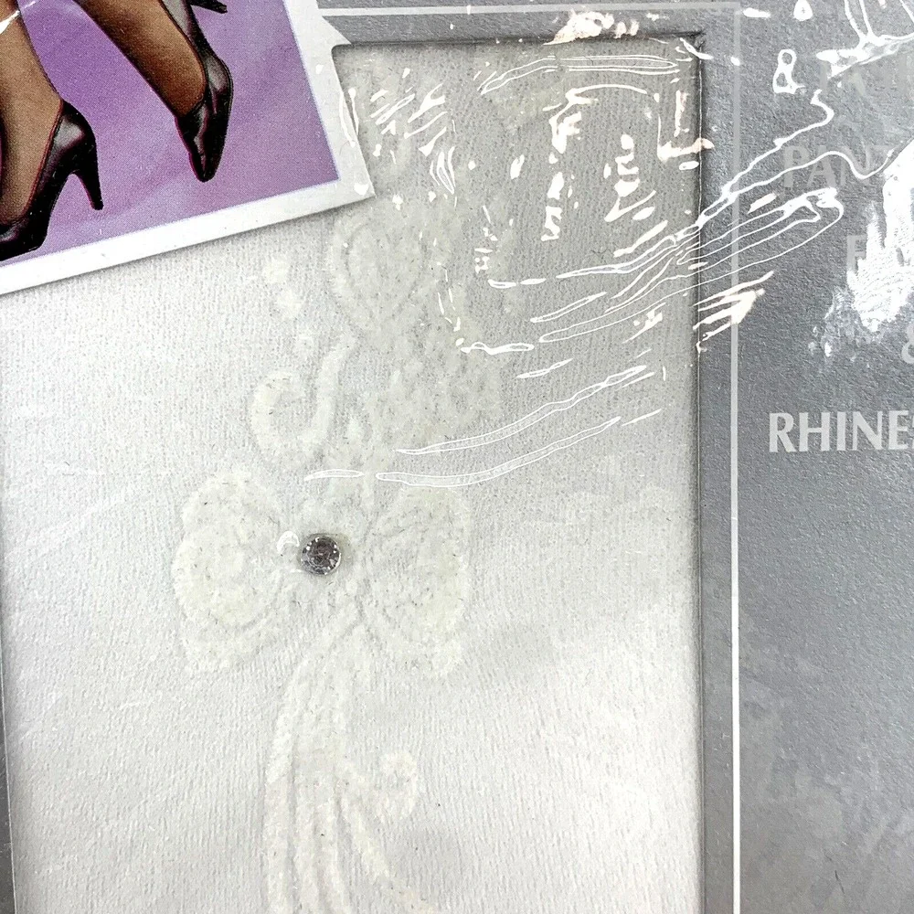 Vintage Hibaly Pantyhose White Flocked Bow & Rhinestone One Size 100-175lb Pinup